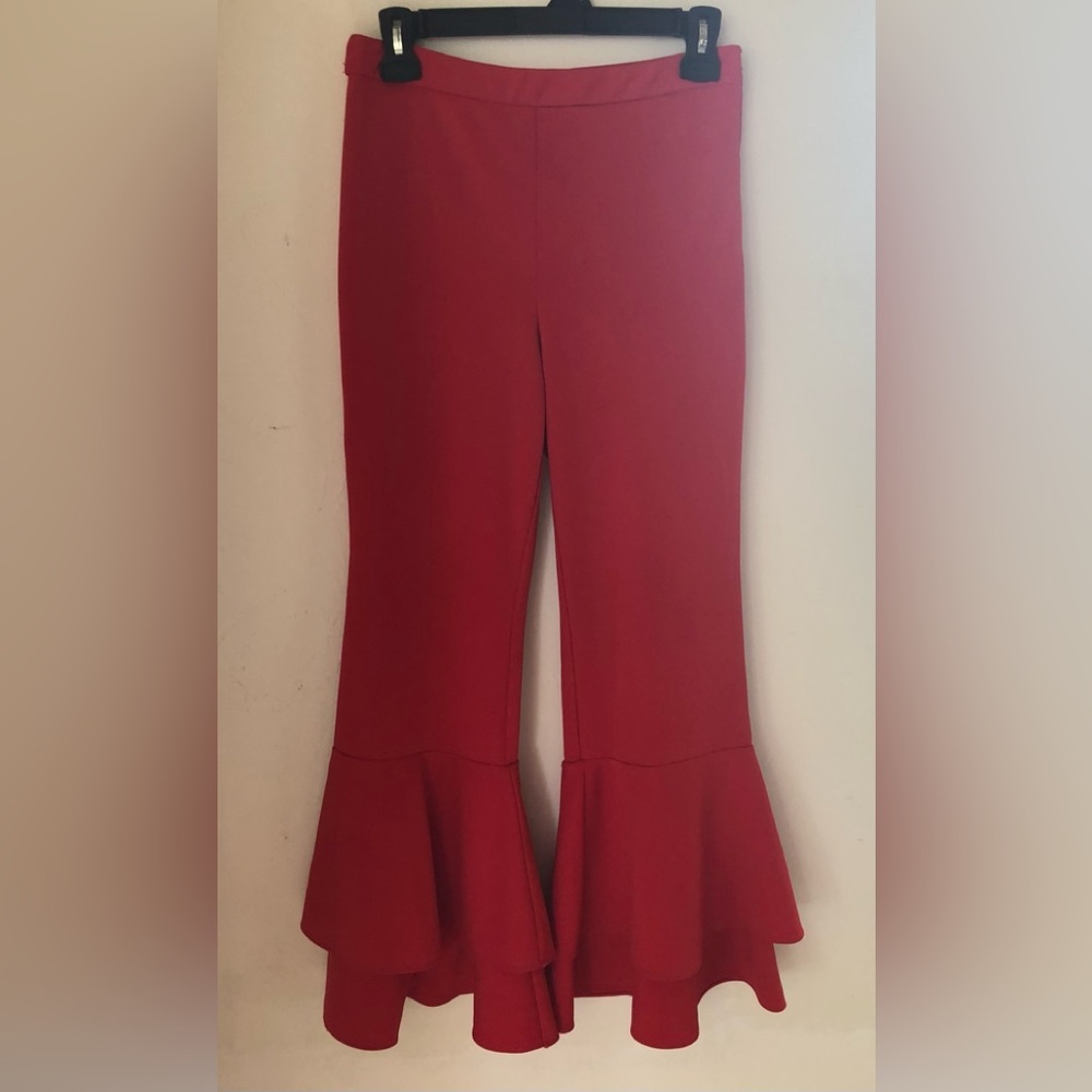 JEALOUS TOMATO Womens Red Cropped Tier Pants Size M Side Zip Back Faux Pockets